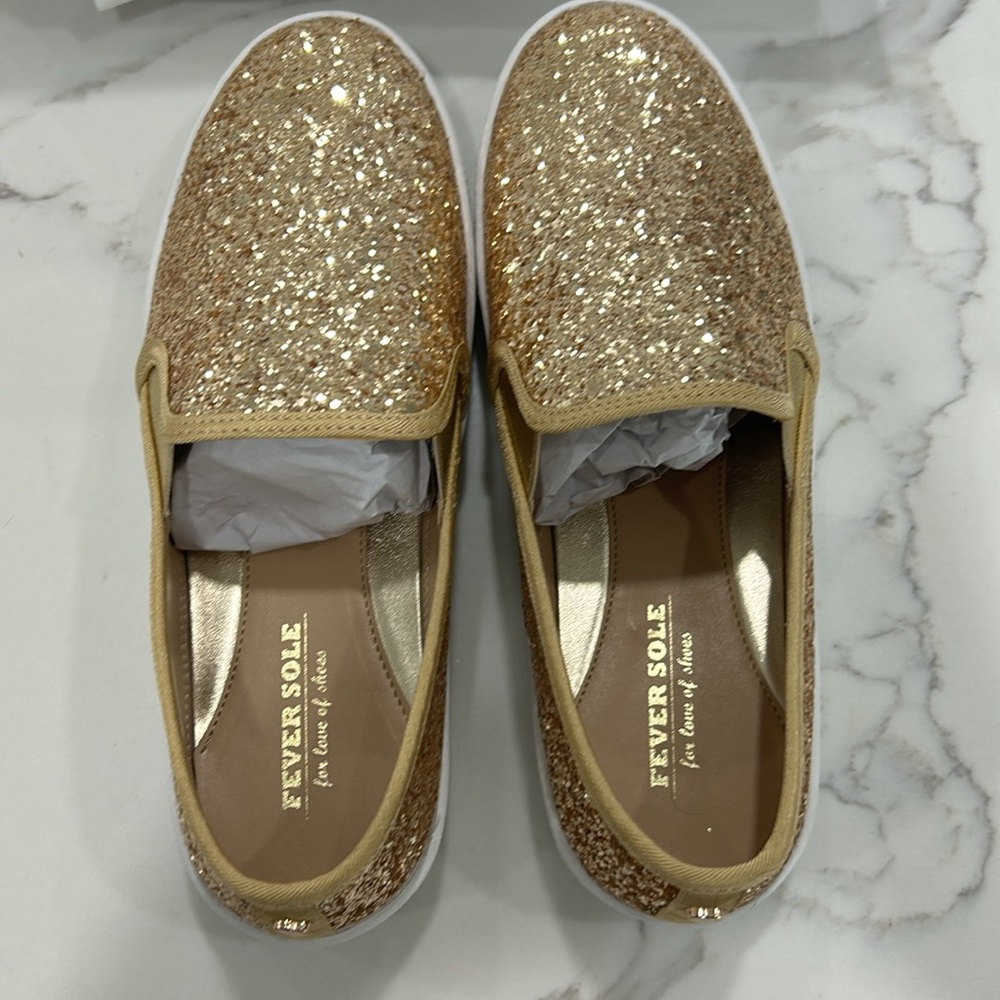 Fever Sole New With Box Gold‎ Glitter Loafers. Size Eur 38.5